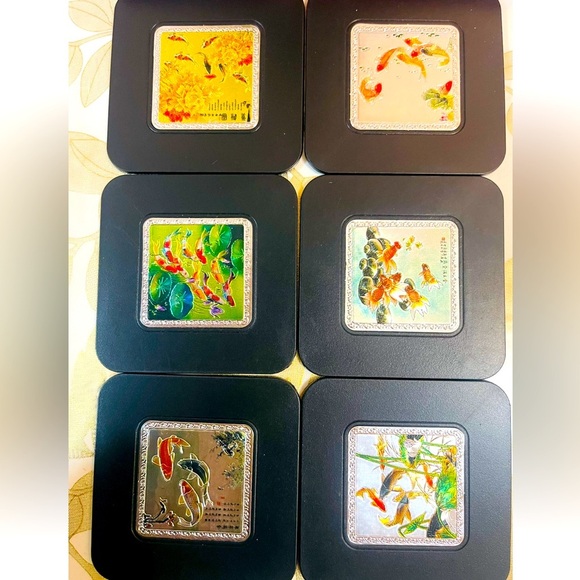 Colorful Chinese Carp Fish Coasters Set 6 Pieces - Picture 5 of 9